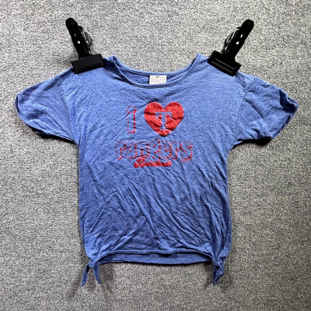 MLB Texas Rangers T-Shirt Girls Large 14 Blue Baseball team I Love Graphic Print